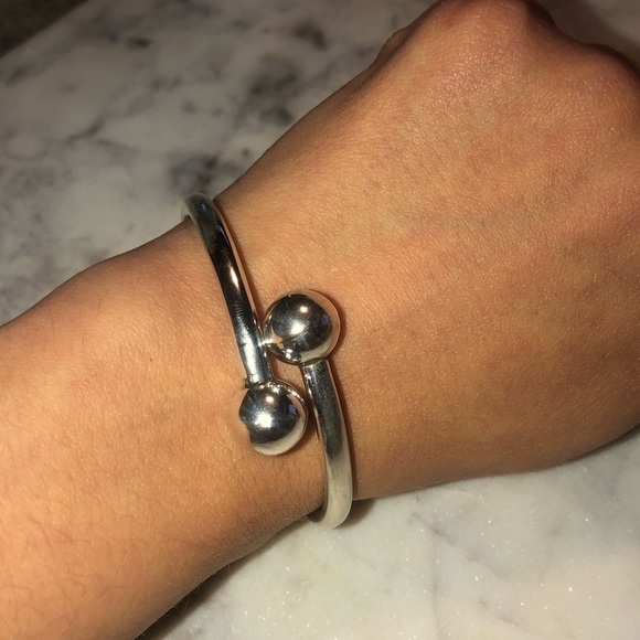 VTG Sterling Silver Hinged Bangle w Ball Tips Approx 6.6” - Picture 5 of 9